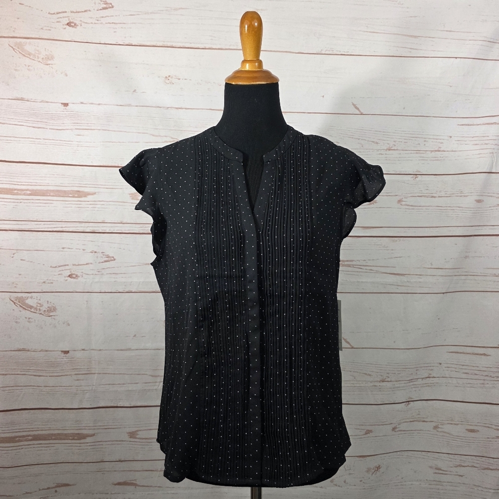 Larry Levine Black Blouse with White Dots